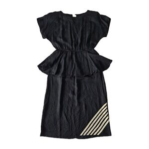Vtg Pacino California LBD Diagonal Striped Feature Peplum Cap Sleeve Dress 7/8